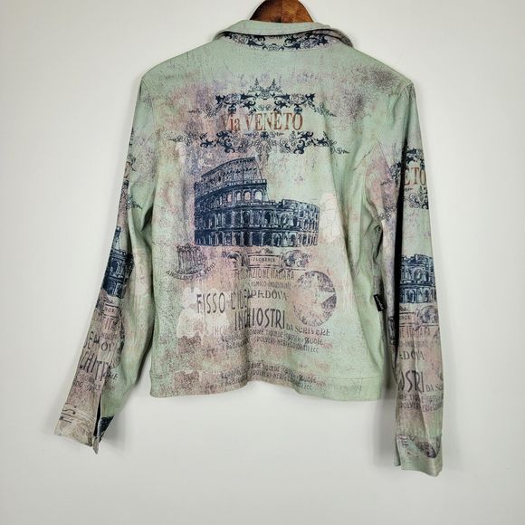 Impulse California Button Jacket Rome Colosseum Green Long Sleeve Size Medium - Picture 4 of 7
